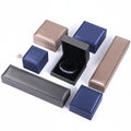 Wholesale Luxury Washable Customized Logo Rectangle Champagne Red Blue Gray PU Leather Jewelry Necklace Earrings Packaging Box