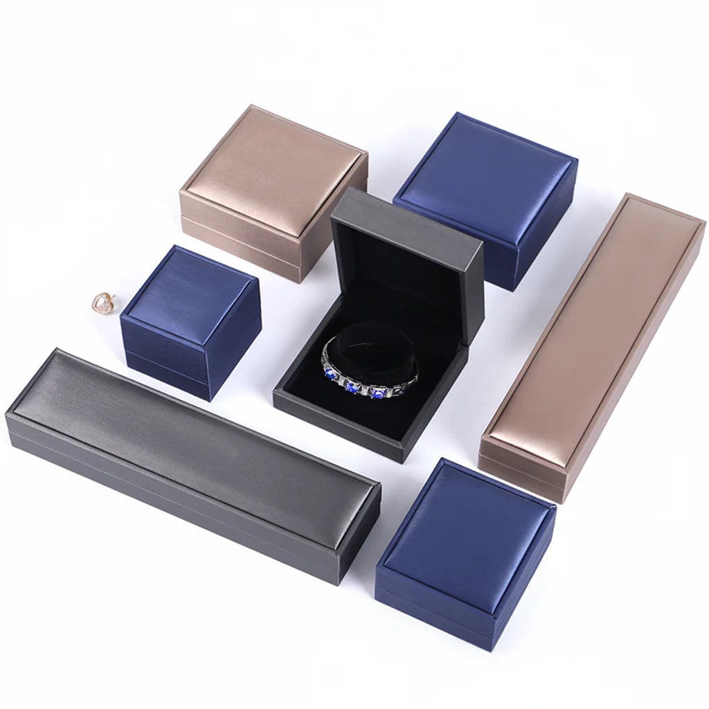 Wholesale Luxury Washable Customized Logo Rectangle Champagne Red Blue Gray PU Leather Jewelry Necklace Earrings Packaging Box