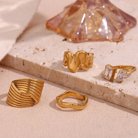 Dreamshow Fashion Jewelry Rings Gold Plated Stainless Steel Rings Set Zircon Jewelry Stainless Steel Engagement Jewelry