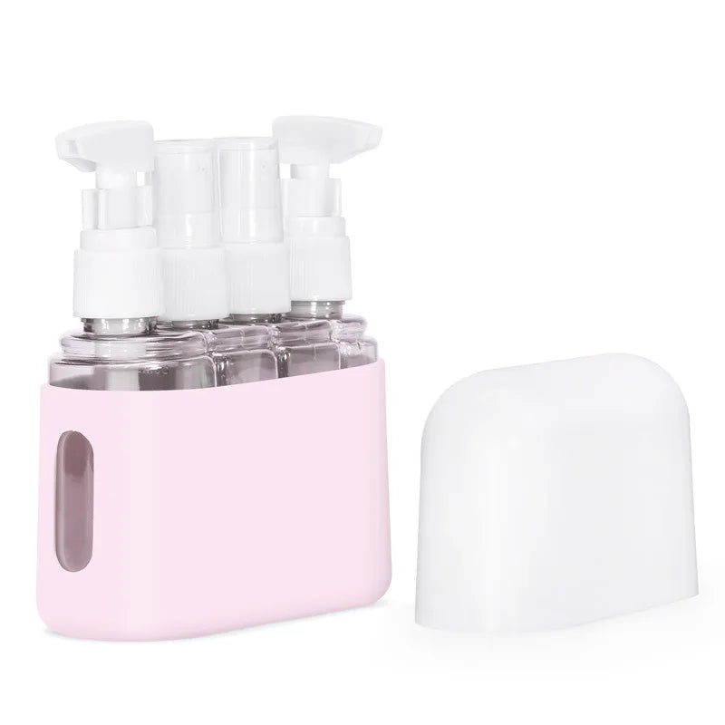 4 in 1 Travel Size Leak Proof Reusable Eco-Friendly Plastic Containers Set Screw Cap Spray Pump Bottle for Shampoo Toiletries