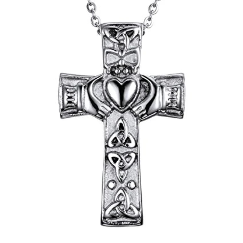 Claddagh Cross Children's Cremation Pendant Ash Urn Necklace Holder Stainless Steel Silver Plated Celtic Hands Keepsake Locket