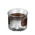 2024 New High Borosilicate Glass 140ML Glass Water Cup with Walnut Cup Sleeve Coffee Milk Tea Cup Simple Striped Beer Mug