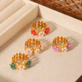 Vintage Stainless Steel Crown Beaded Flower Ring Titanium Steel No Fading Women's High-Grade Stainless Steel Jewelry