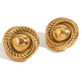 Vintage Round Statement Earrings 18K Gold Stainless Steel Twisted Button Stud Earrings Prevent Allergy Daily Women Jewelry