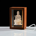 NEW 3D Etched Crystal Cube Engraving Buddhists Statue Wooden Led Frame Gifts for Home Decoration