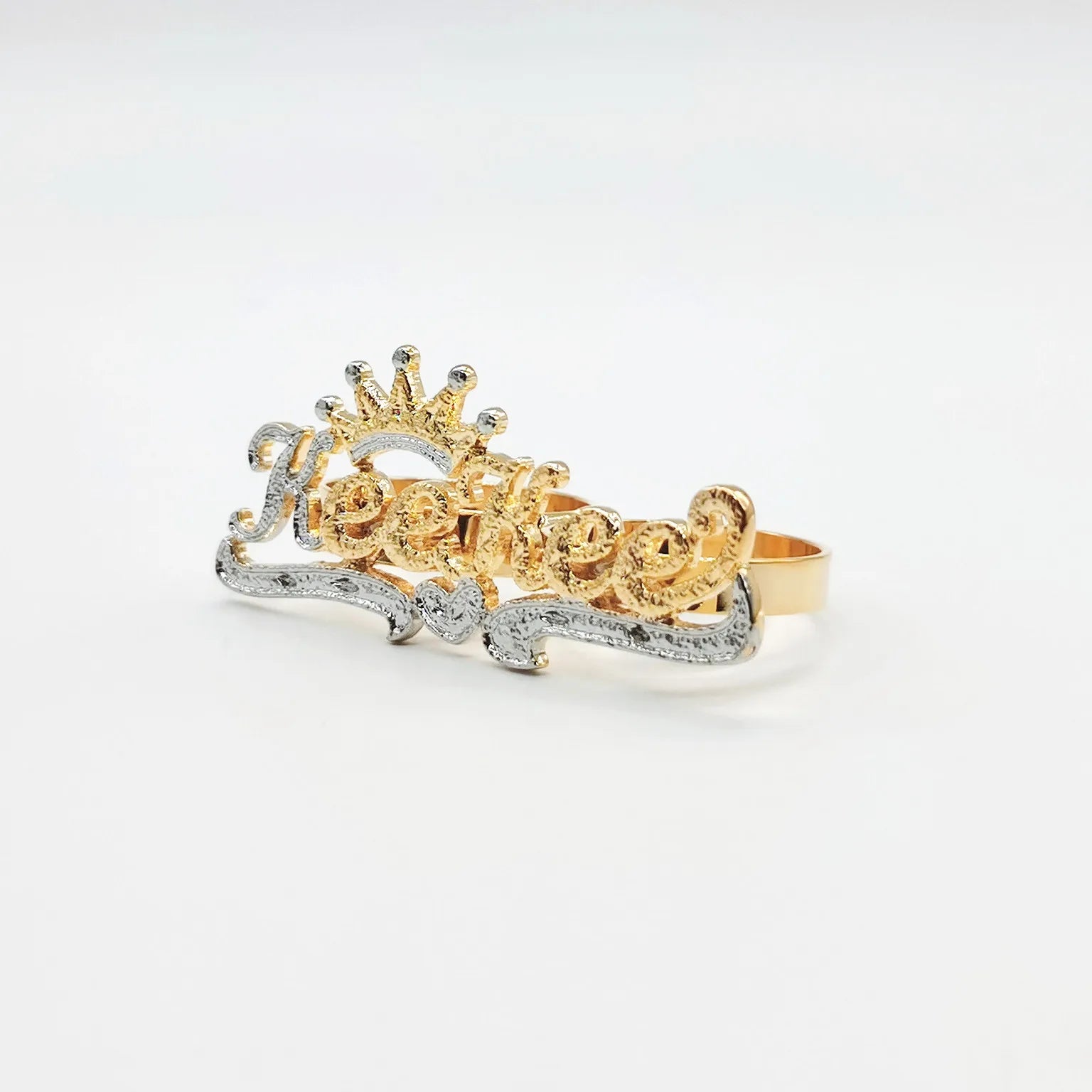 18k gold jewelry 3D Custom Name Two Fingers Ring Two Tone Letter Jewelry double layer letter ring