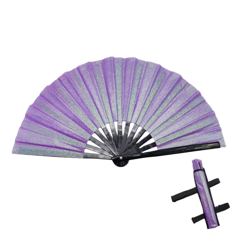 Pride 13in Large Rave Folding Clack Bamboo Painted Hand Fan with Holster Holder Fabric Case Bag Business Gift