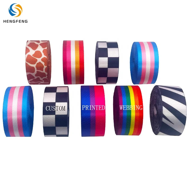 Custom Sublimation Printed Stripe Twill Webbing Roll Wide Thick Rainbow High Tenacity Durable Polyester Material Customizable