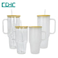 40 oz Glass Tumbler 32oz 40oz Wooden Lid Sublimation clear and Frosted Water Glass Tumbler Mug with Handle and Straw