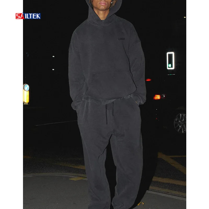 Custom Sweatsuits for Men Sets 2 Piece Fleece Jogger Pants Set High Quality Causal Hoodies and Sweat Pants Gym Tracksuit