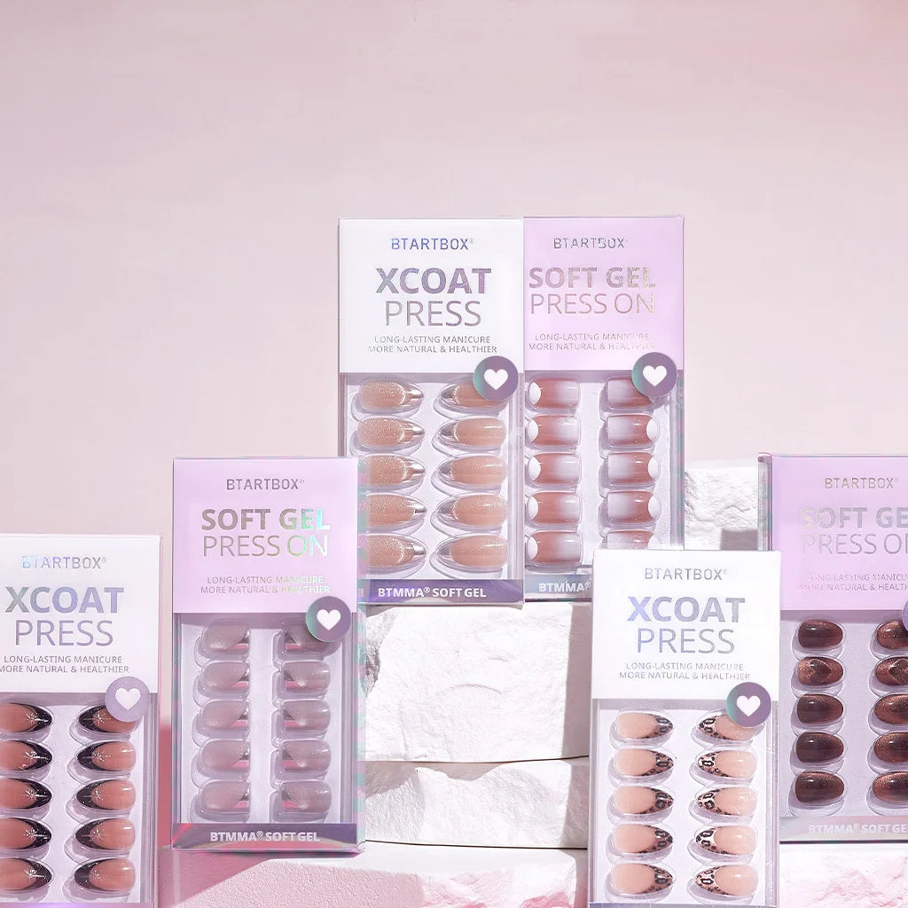 BTArtbox Soft Gel Short False Fake Nails Set with Glue Wholesale Handmade Cat Eye French Tip Gel XCOAT Best Press on Nails Bulk