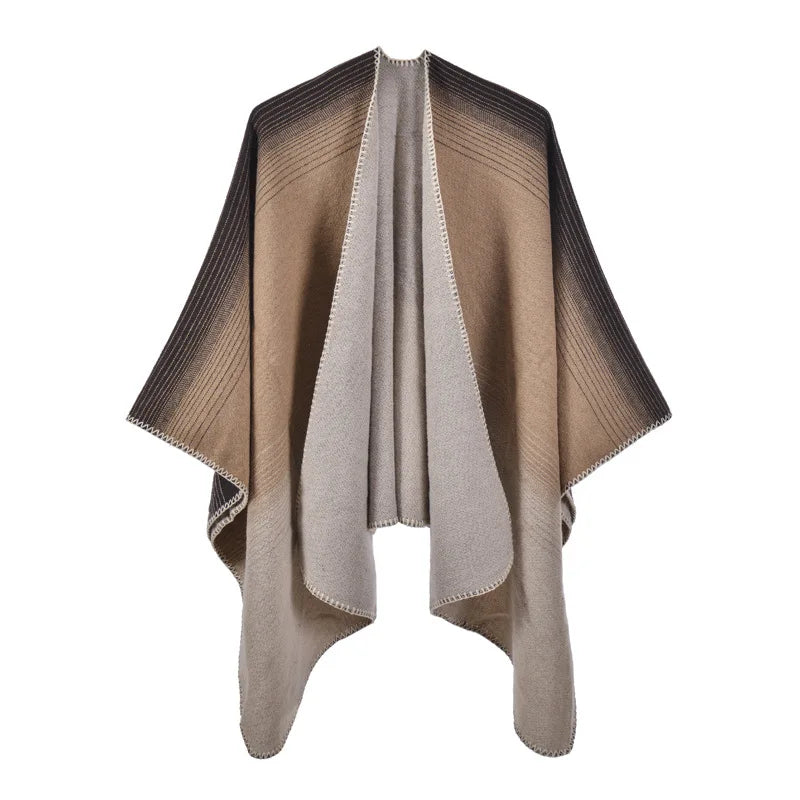 Wholesale Ladies Color Match Imitation Cashmere Capes Autumn Winter Warm Casual Open Front Wraps Coat Women Nepal Poncho Shawls