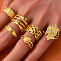 202518K Gold Plated Stainless Steel Women's Ring Simple yet Eye Catching with an Open Adjustable Size