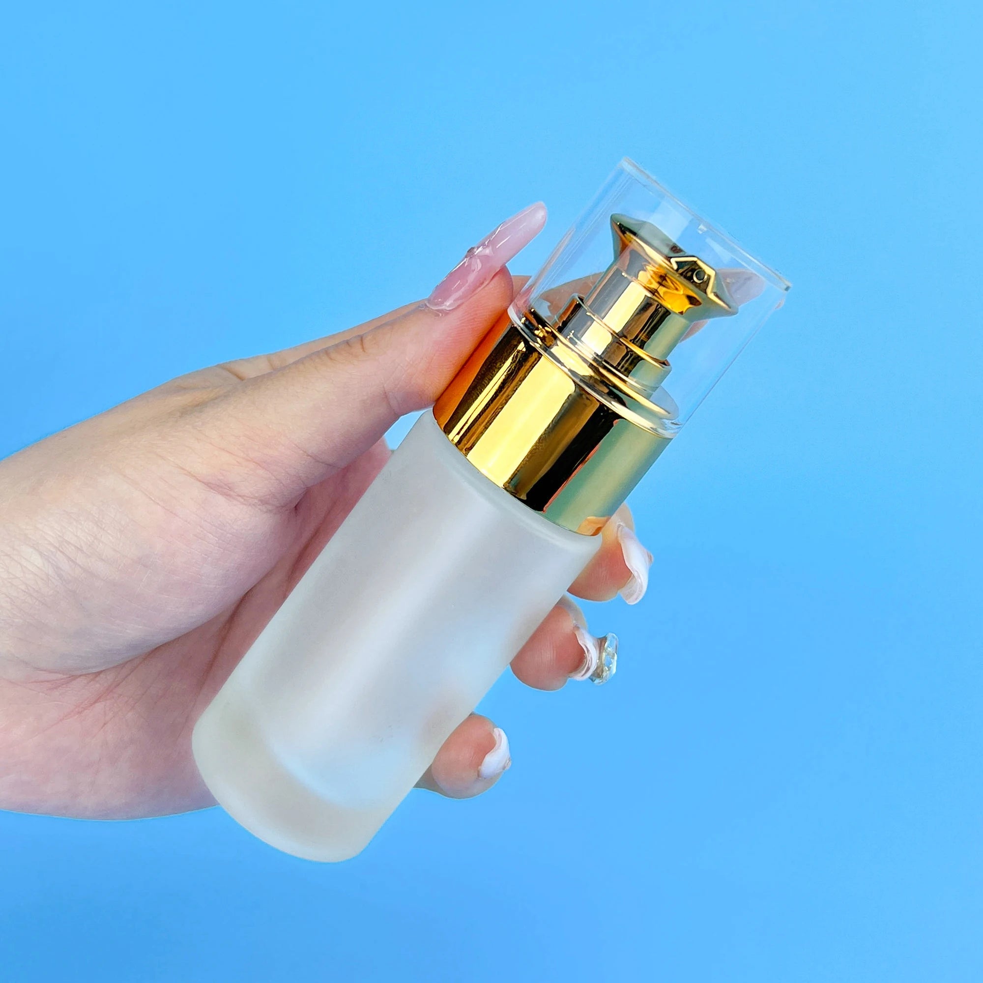 Frosted Glass Emulsion Bottle Essential Oil Bottle Acrylic Lid Press Pump Head Liquid Foundation Bottle Empty Cosmetic