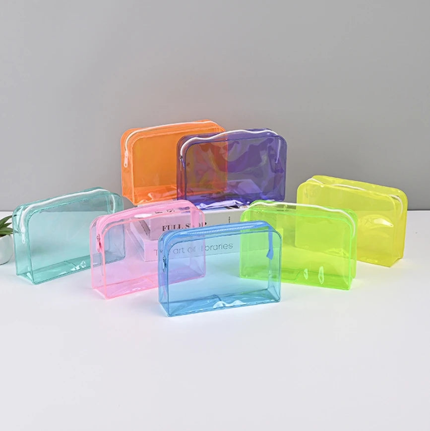 Wholesale Transparent Jelly Color Cosmetic Bags Waterproof PVC Toiletries Bags Women Zipper Portable Makeup Bags