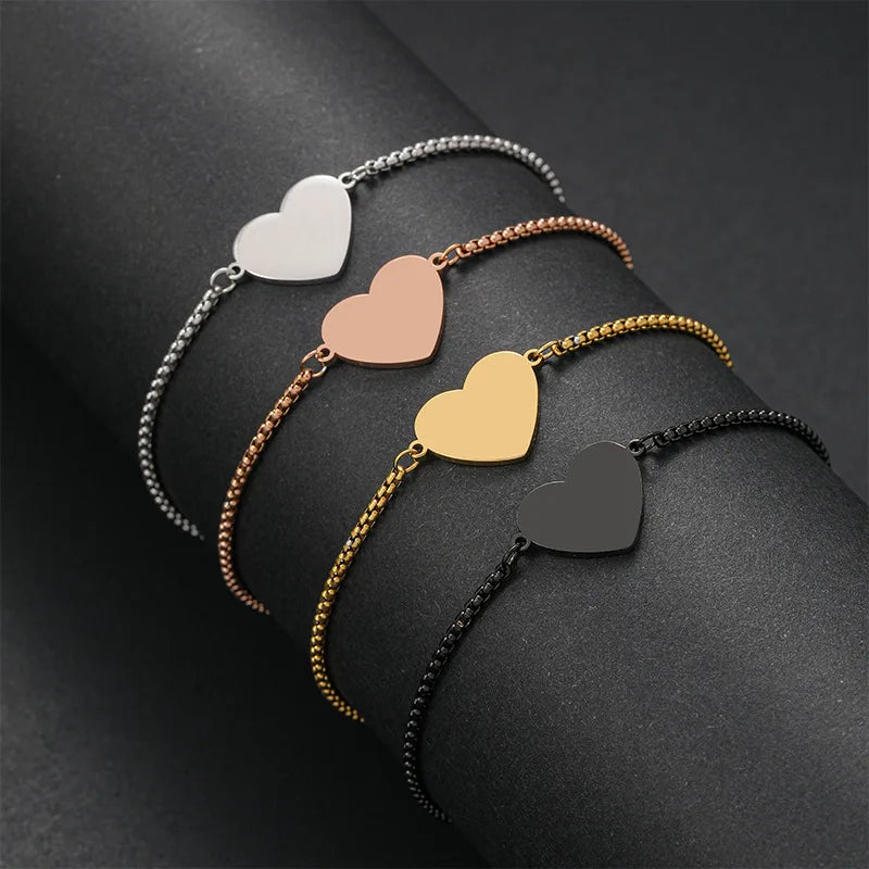 DAIHE Fashion New 18k Gold-Plated Blank Engraved Bracelet Adjustable Heart Stainless Steel Bracelet