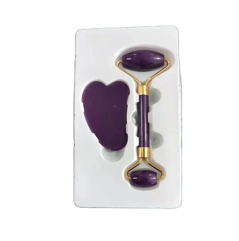 DIY Factory Supply Natural Jade Roller Guasha Massage Double Head Massage Roller Wholesale Face Roller Gua Sha Set Rouleau De Jade