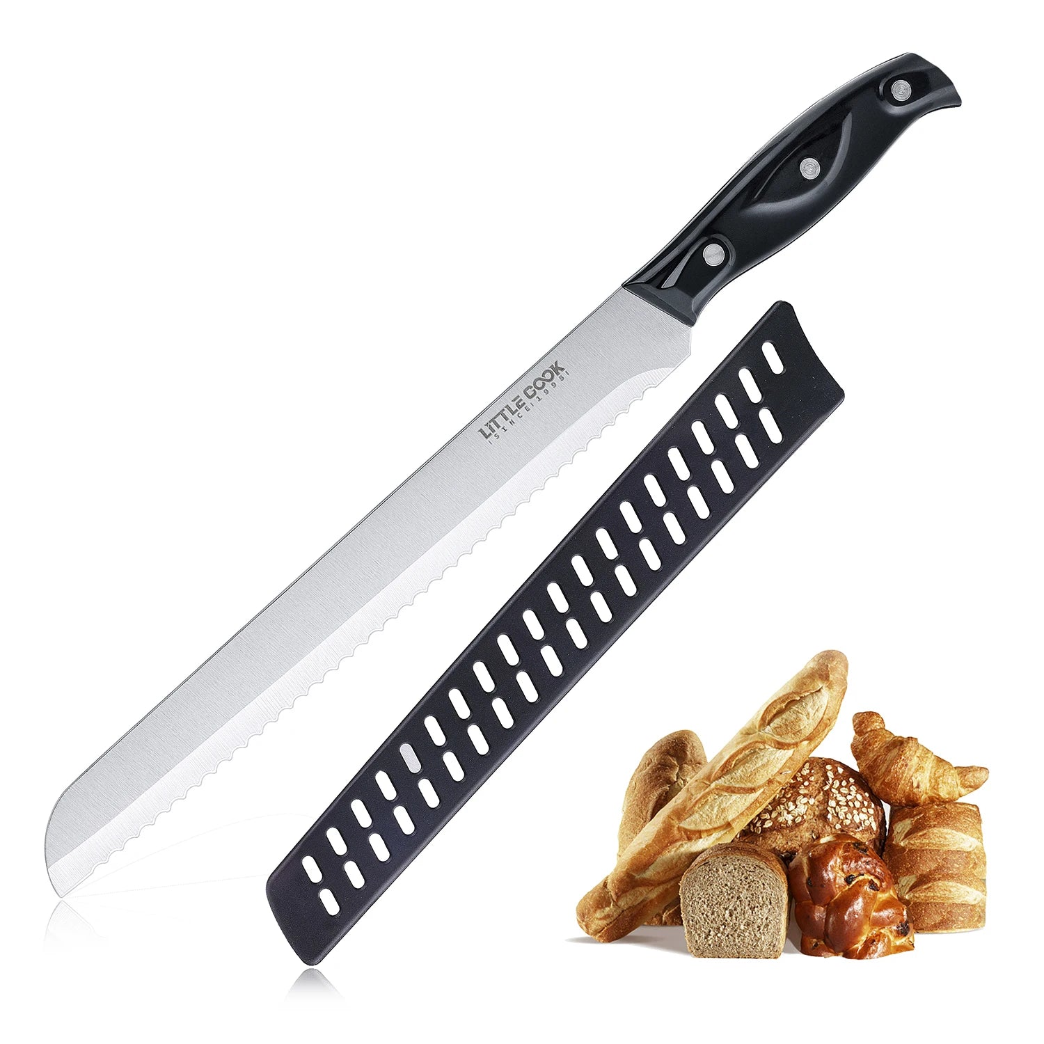 10 Inch Stainless Steel Serrated Bread Knife Cutter With Ergonomic Handle and Sheath Great for Homemade Bread