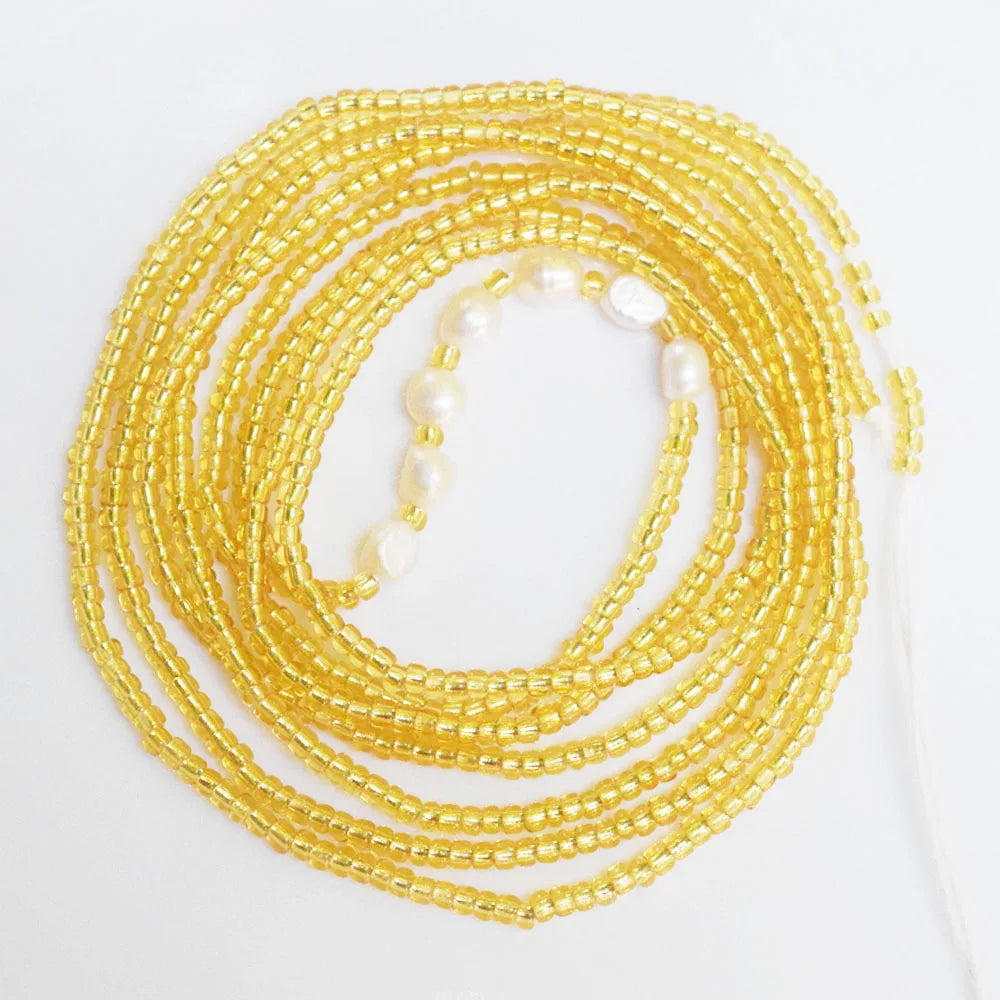 Quake Summer African Fresh Water Pearl Beads Tie on Gold Waist Beads Belly Body Chain Jewelry Cotton String for Ladies MegaBDM