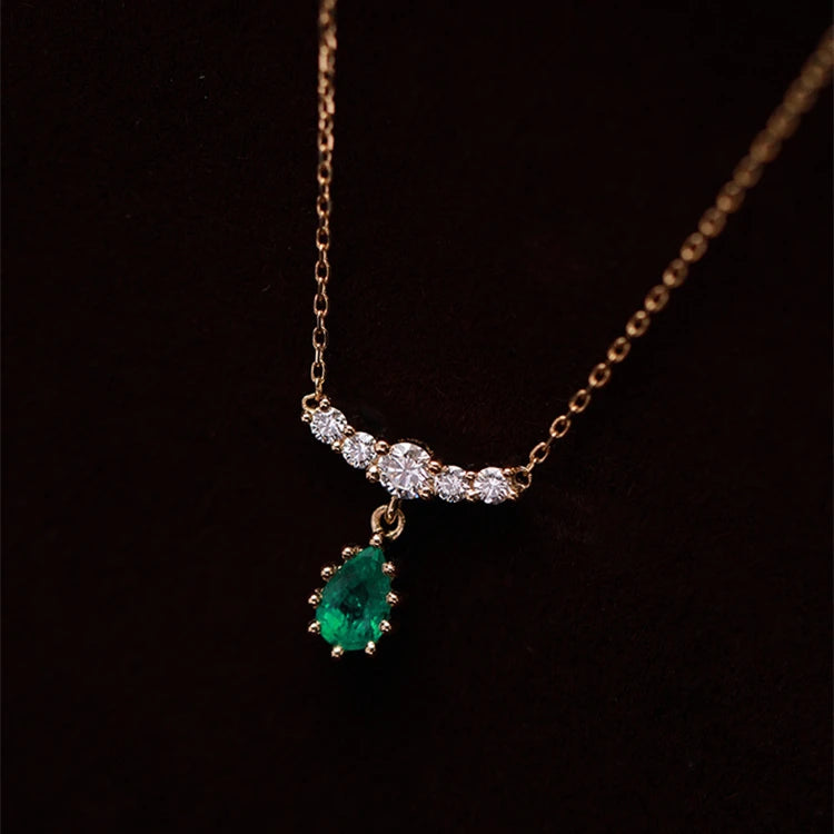 Elegant Design S925 Women Gifts Teardrop Green Zircon Emerald Charm Necklace