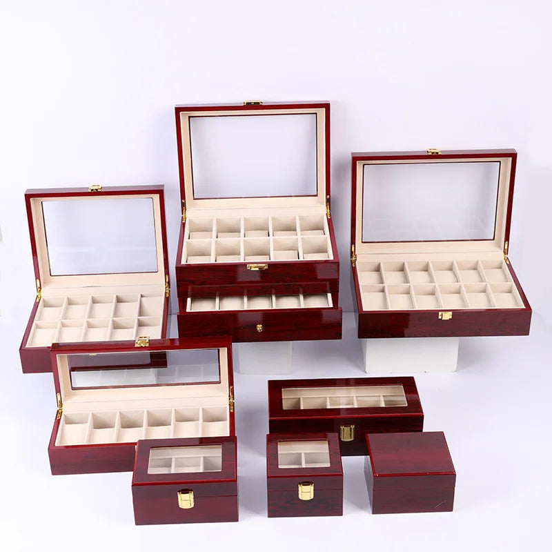 Luxury Roasted Paint Red Wood Watch Box Package Jewelry Gift Box Watches
