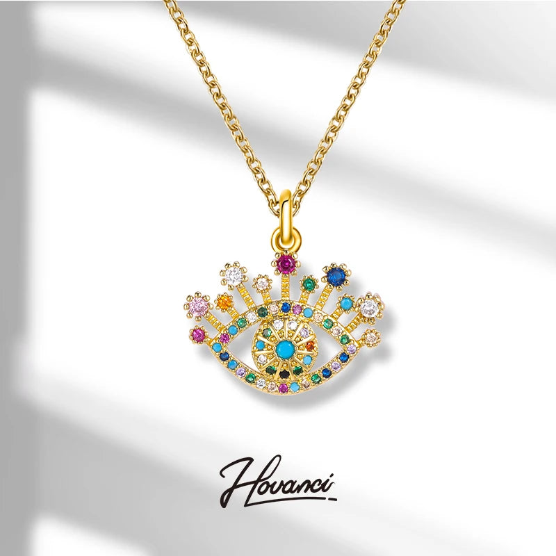 HOVANCI Micro Evil Eyes Charm for Necklace 03 Dainty Colored Crystal Stainless Steel Evil Eyes Necklace