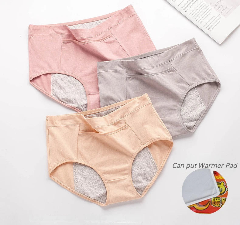 Mid Waist Menstrual Panties Wholesale Women OEM ODM Service Panty With Front Pocket for Heating Pads Leakproof Period Underwear