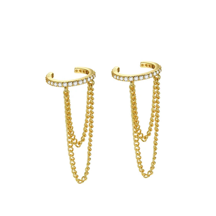 SP Fine Jewelry 925 Sterling Silver Long Chain Ear Cuff Silver 925 Earrings