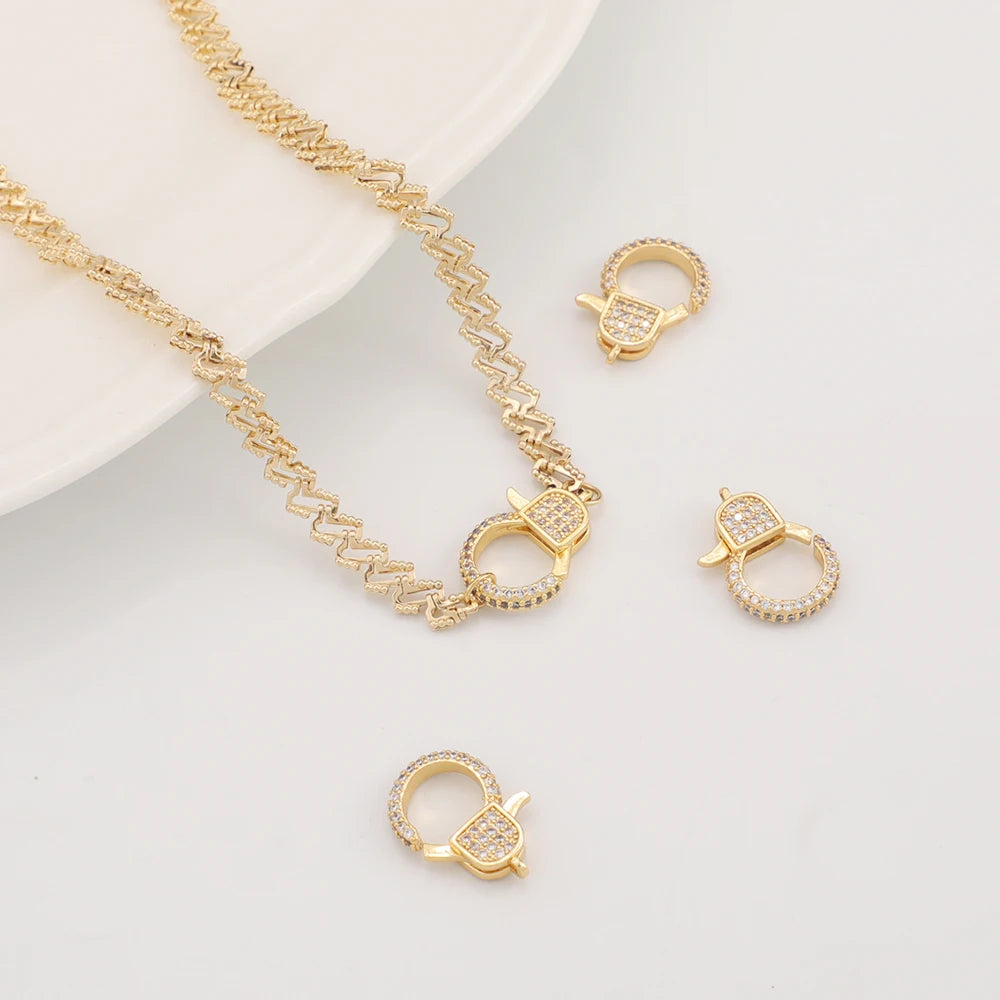 20mm Necklace Lobster Clasp 18K Gold Plated Brass Zircon Components Round Jewelry Findings for Necklace Making