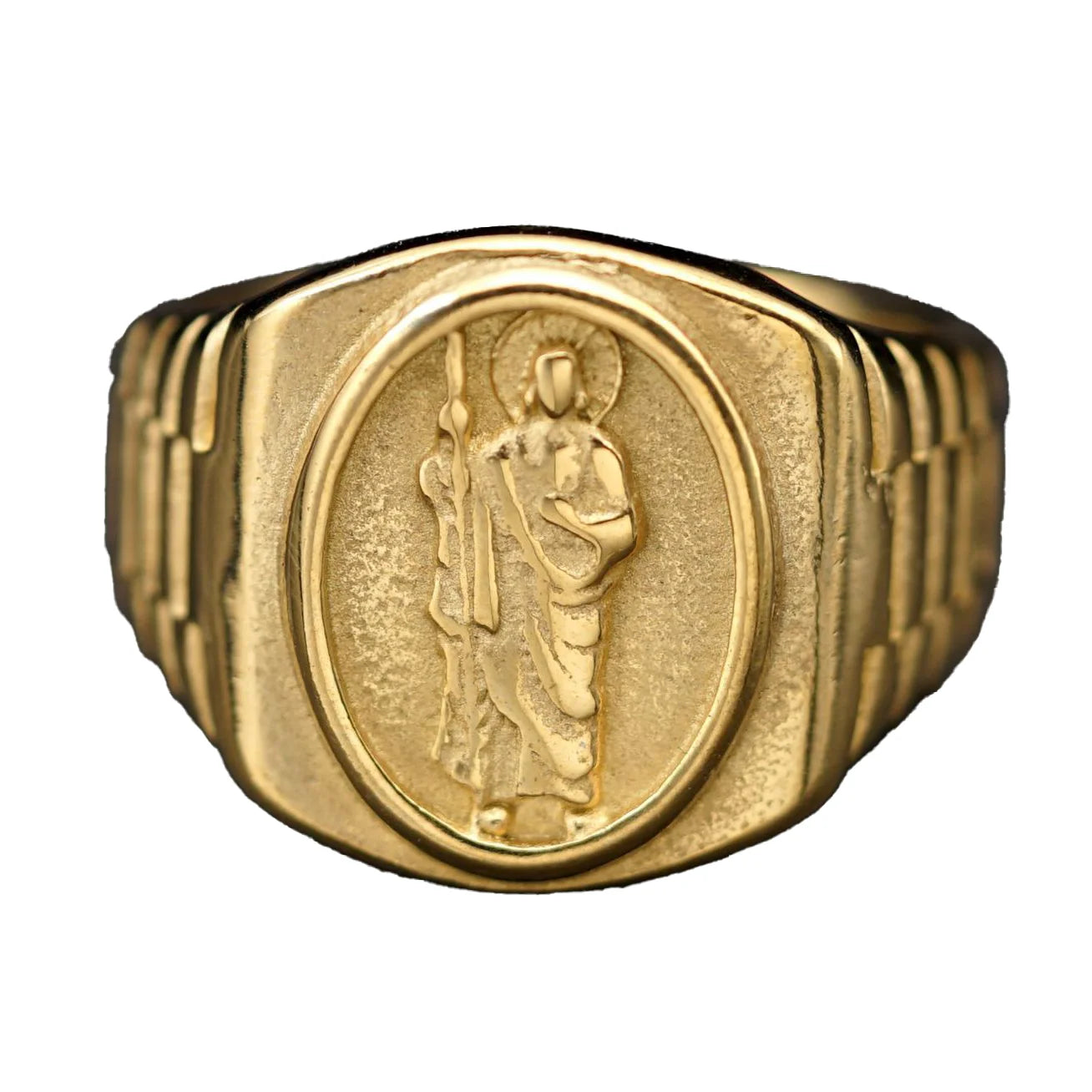 2024 New Style Christian Jewelry 316 Stainless Steel Gold Plated Saint Jude Ring