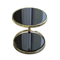 New Design Modern Black Glass Mirrored Corner Table and Two Bottom Elegant and Simple Golden Stainless Steel Metal Frames