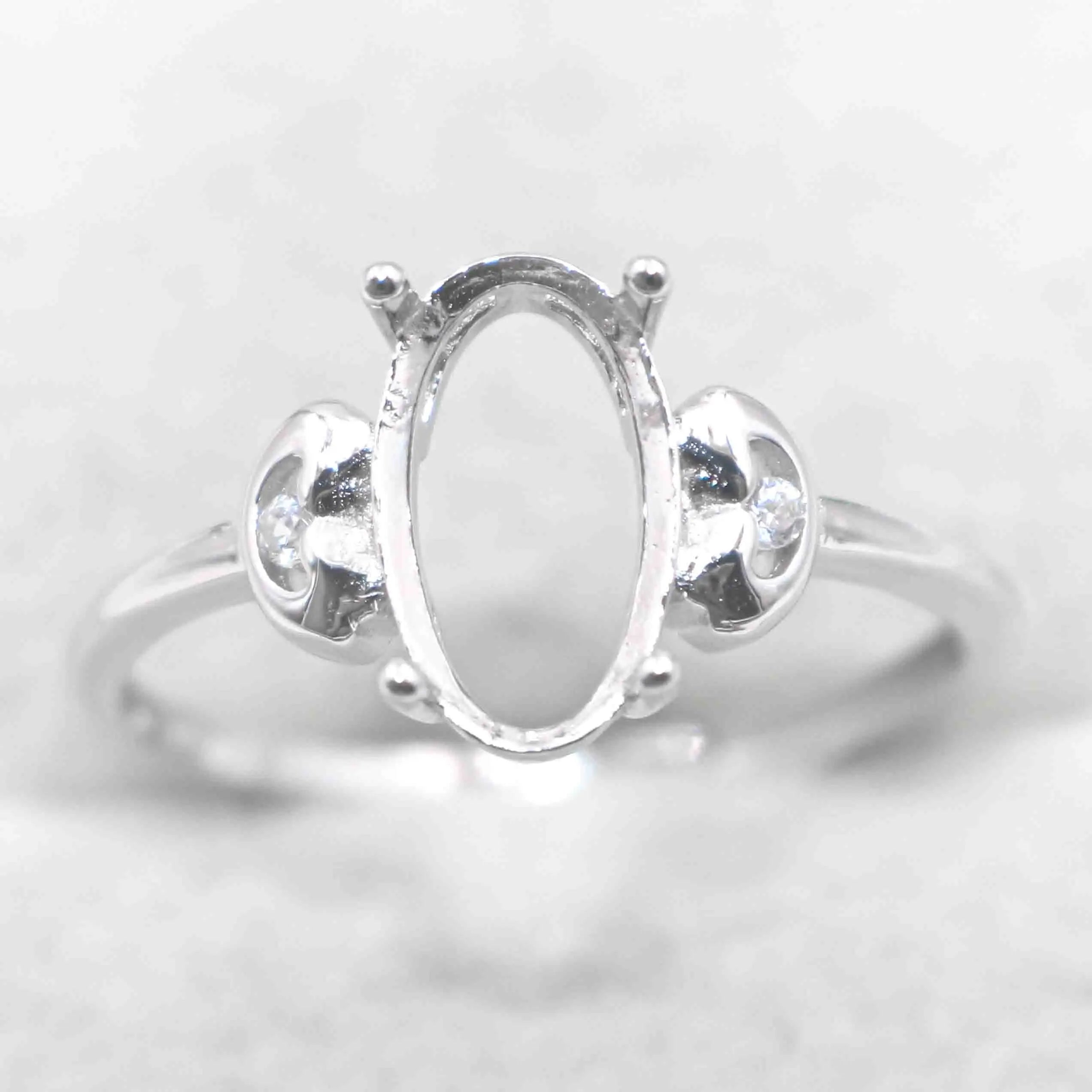 Sterling Silver 6*10mm Semi Mount Ring Empty Frame Blank Support Setting S925 Base Holder Without Center Stone for DIY Inlay