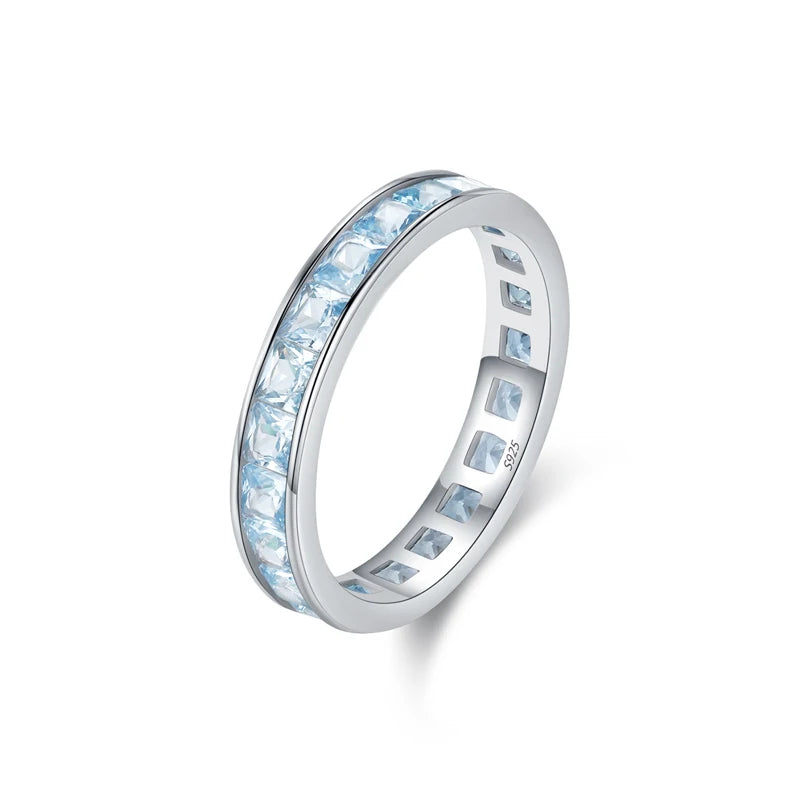 US Size Luxury 925 Sterling Silver Square Shape Blue CZ Zircon Wedding Rings for Women Girls Birthday Gifts
