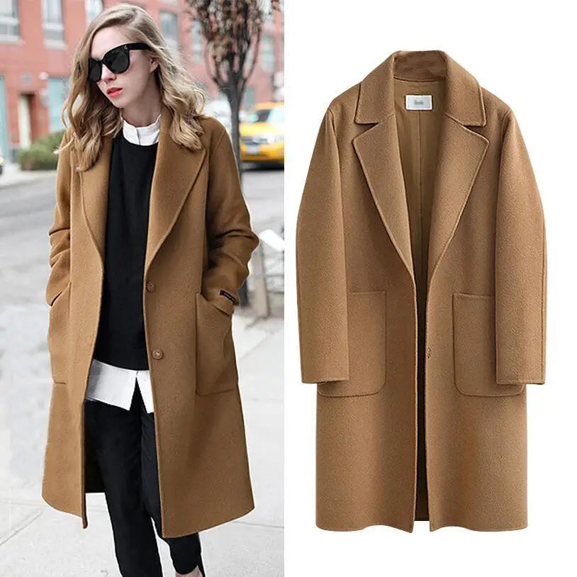 Vintage Fall Winter Coats Ladies Long Brown Women Plus Size 5XL Coat Abrigos Parkas Para Mujer Invierno Trench Suit Jacket