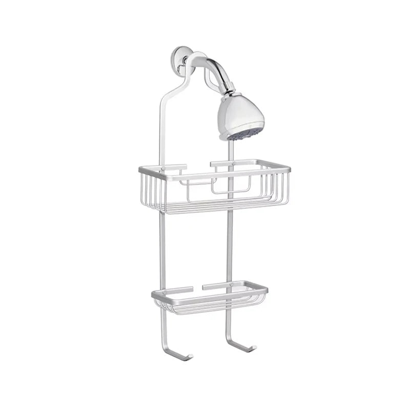 Modern Luxury Stainless Steel Eco-Friendly Space Saving Overhead Shower Organizer Wall-Mounted Dual Tier Bathroom Hanging Hotel