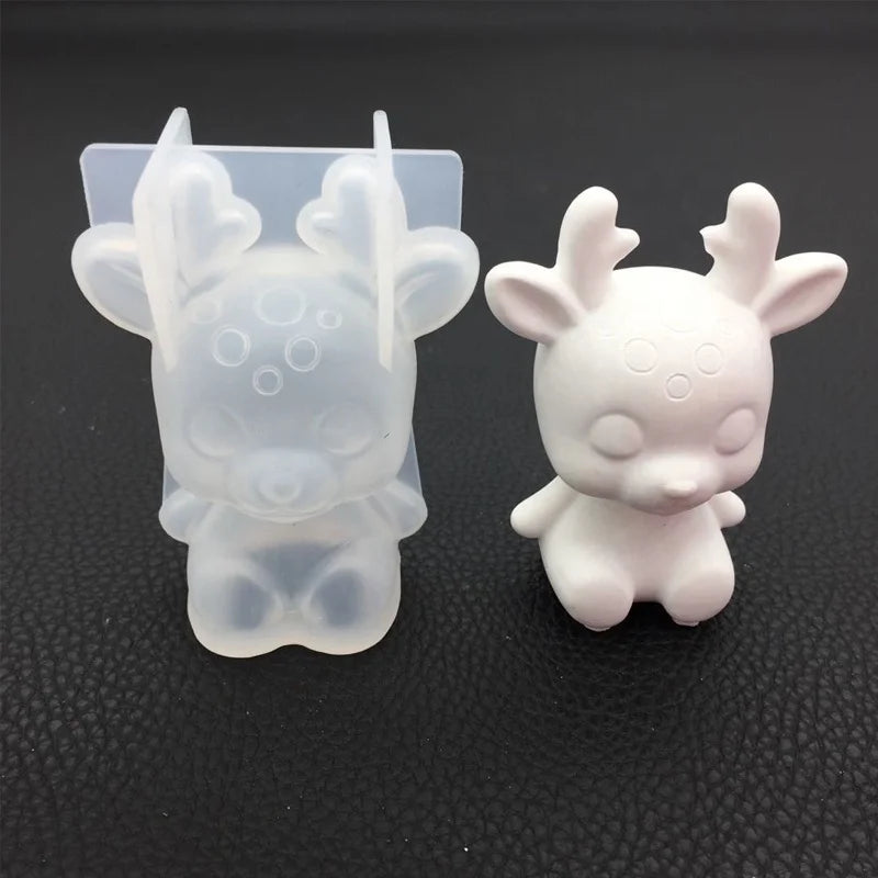 3D Cute Deer Silicone Mold Fawn Plaster Mold Animal Epoxy Resin Mold for DIY