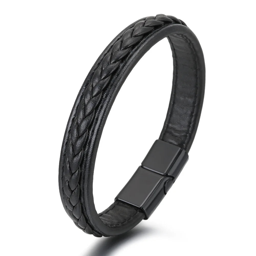 Handmade Braided Mens Leather Bracelet With Magnetic Clasp Sample Mulit-Color Bangle PU Leather Bracelet for Men