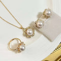 Valentine's Day Classic Flower Pearl Set 10-11mm Natural Edison Freshwater Pearl Necklace Ring Earring Jewelry Three Piece Set