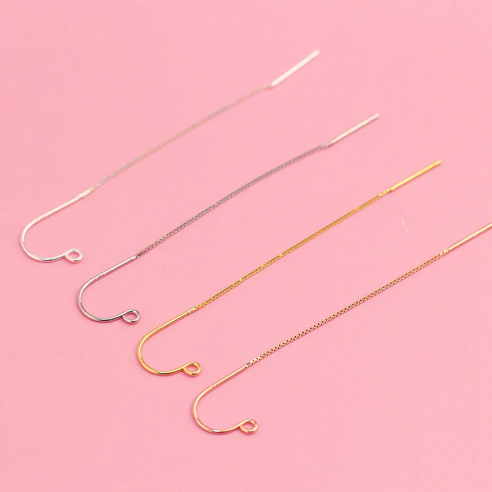 6.5cm 925 Sterling Silver Box Chain Ear Line Earring Hook for Jewelry Making Findings