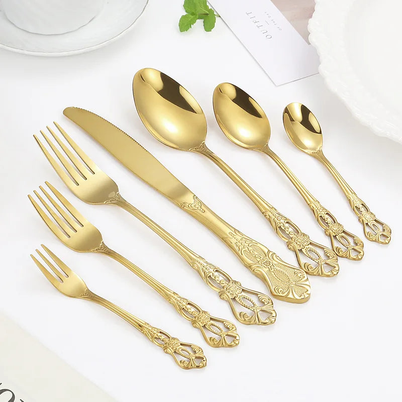 Gold Cutlery Set Stainless Steel Spoon Fork and Knife Luxury Silverware Flatware Cubiertos