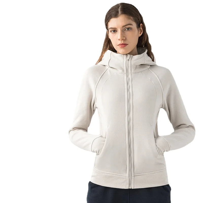 Custom Logo Full-Zip Pocket Fleece Hoodie for Women Fall Winter Running Jacket Zipper Printed Casual Sports Clothing for Yoga
