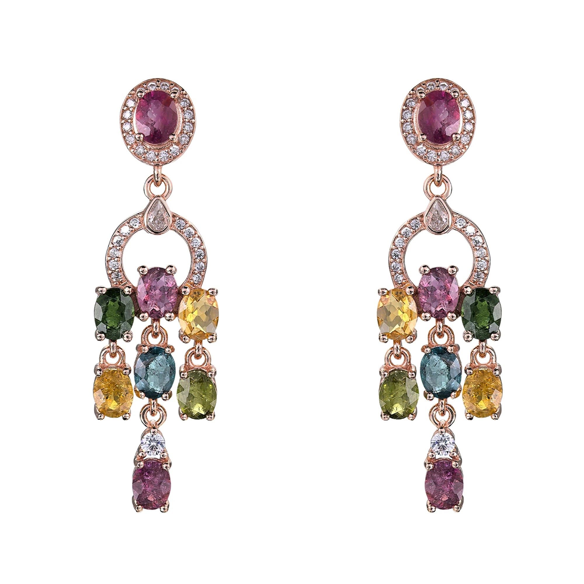 Elegant Rose Gold Plated 925 Silver Natural Tourmaline Drop Earrings for Women Mother's Day Jewelry