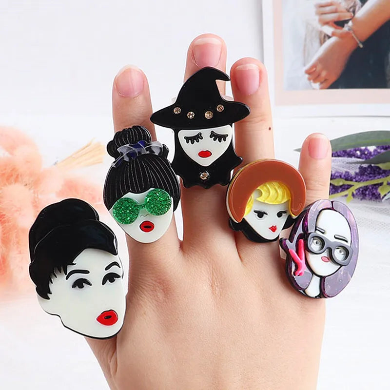Party Jewelry Hyperbole Funny Human Shape Resin Colorful Size Resizable Acrylic Rings
