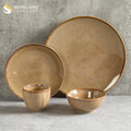 Japanese Creative Wheat Brown Ceramic Kiln Glaze 4pcs Dinner Tableware Set Vintage Speckled Home Porcelain Hotel Bowl Platter