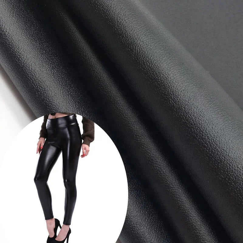 PFAS FREE Black 4-Way Stretch PU Leather Fabric 95% Polyester 5% Spandex Customizable Colors for Blouses and Dresses Backing