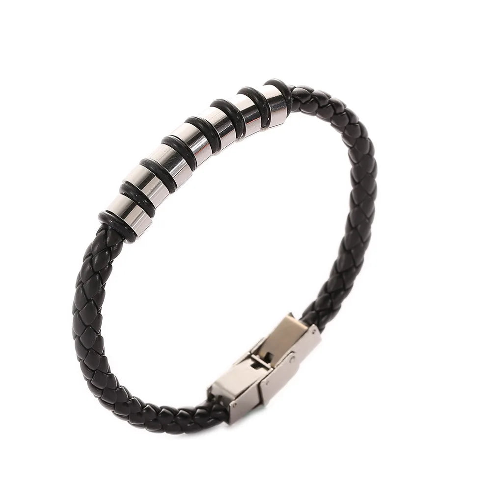 Fashion Leather Braided Stainless Steel Titanium Steel Bracelet Retro Men's Bracelet Wholesale Retail Couple Jewelry Gift