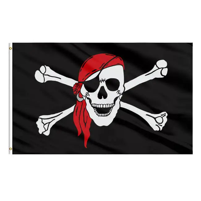 3x5 FT Pirate Cross Knife Flag and Jolly Roger (Red Scarf) Flag for Outside 3x5 Ft AhfuLife Pirate Flag
