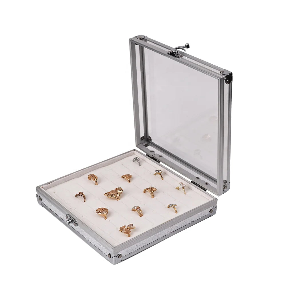 Hot Sale New Arrival Ring Storage Box Aluminium 48 Hole Ring Display Boxes