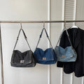 Large Vintage Waterproof Designer Flap Over Denim Crossbody Messenger Bag with Chain Strap for Women