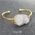 BM39397 Natural Clear White Quartz Cluster Bangle Druzzy Gold Raw Quartz Jewelry Quartz Bracelet Crystals Unisex Birthstone